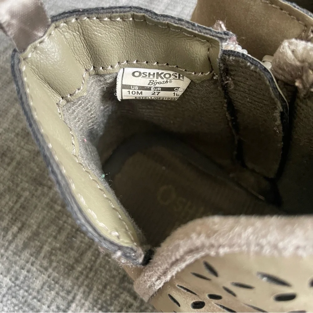 OshKosh girl Tan Ankle Boots with Cutout Design size 10 grayish brown play wear